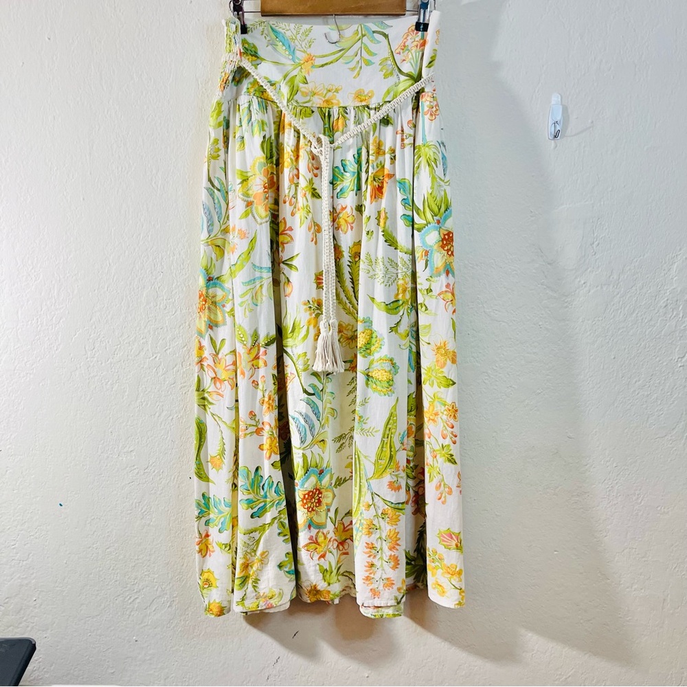 RACHEL Rachel Roy White Maxi Skirt with Green & Yellow Floral Print
